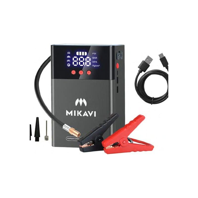 Mikavi EnerJump 1 zestaw z kleszczami, wężem kompresora, końcówkami i kablem USB