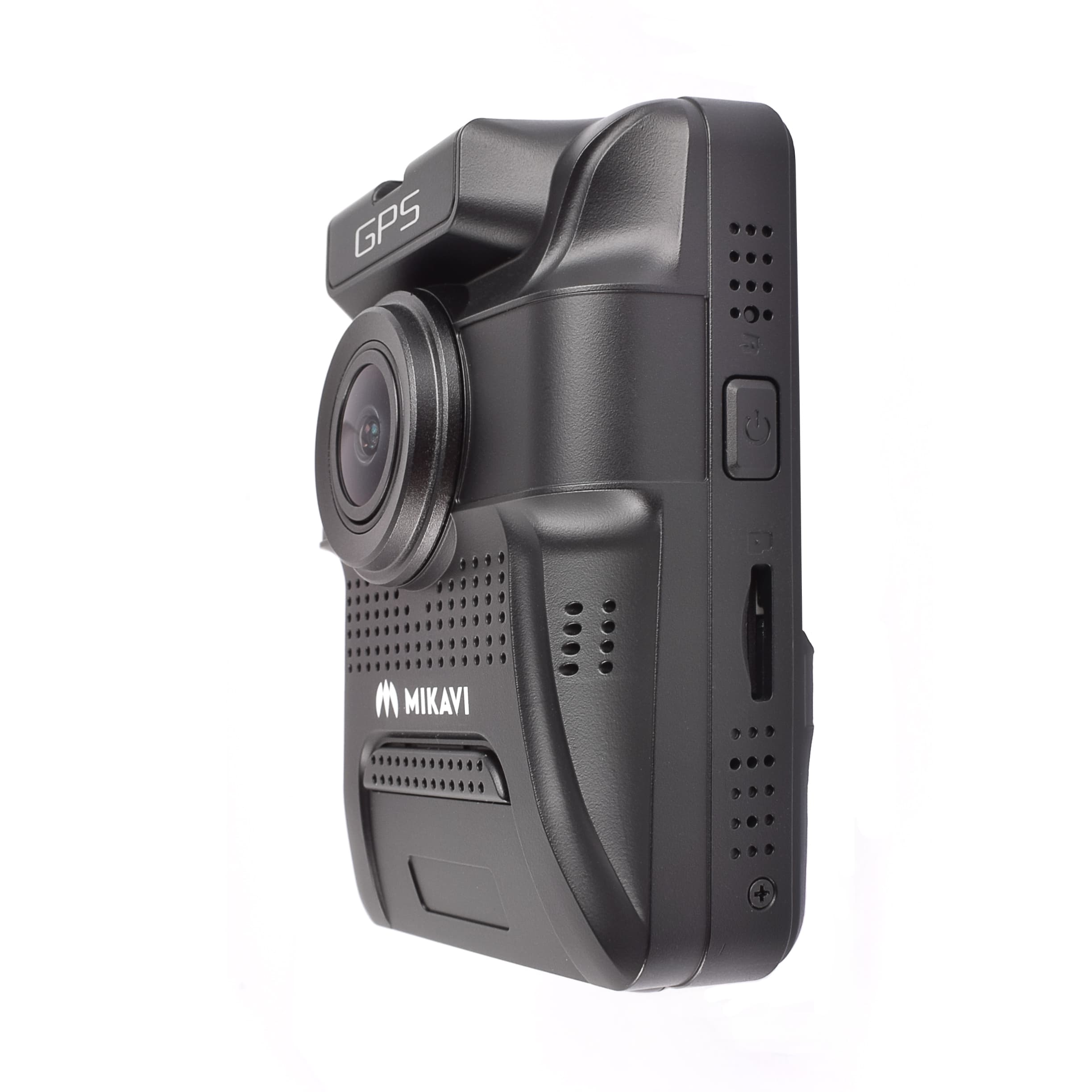 Mikavi PQ2 widok z boku z obiektywem, przyciskiem zasilania i slotem microSD