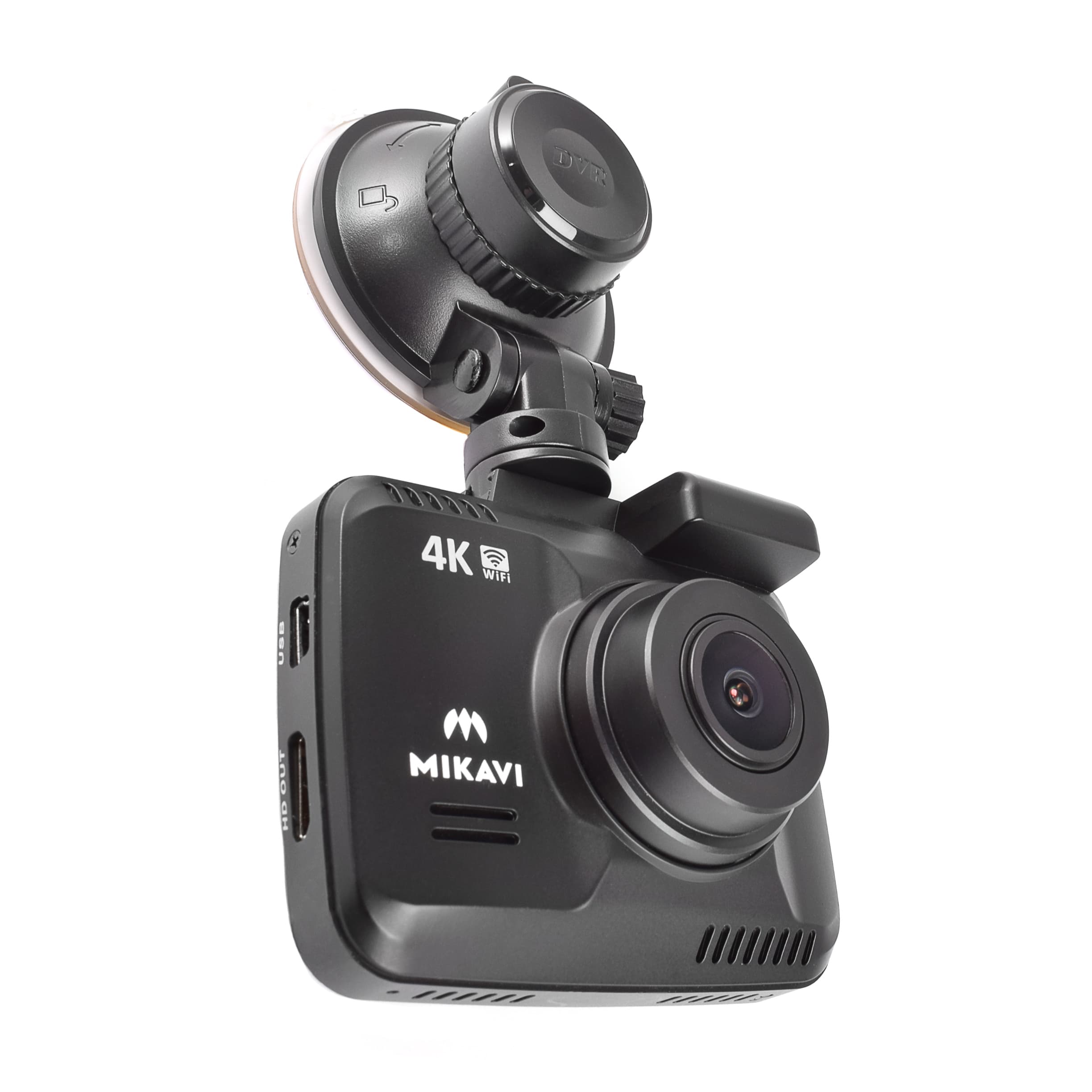 Mikavi PQ3 widok z boku z przyssawką montażową i portami USB oraz HD OUT