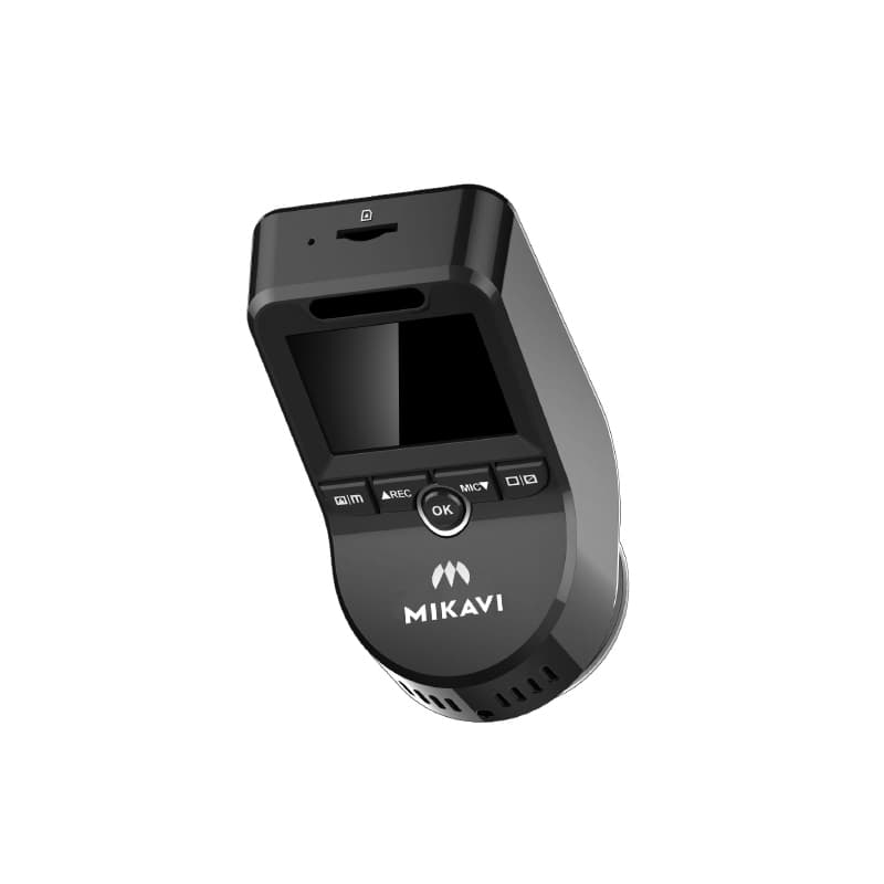 Mikavi PQ4 Dual widok od tyłu z ekranem LCD, przyciskami REC, MIC, OK i logo Mikavi